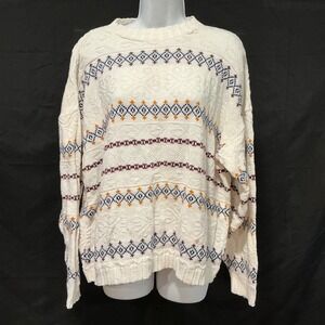 Arielle Cream Cable Knit Geometric Pattern Sweater Made in USA